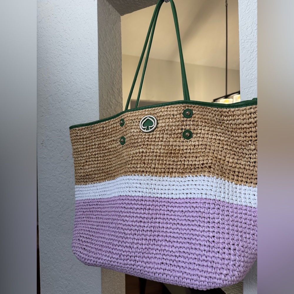 Kate Spade Large Straw Tote with Leather Handles